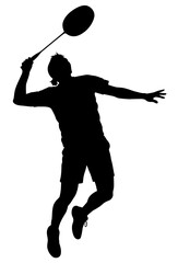 Silhouette of Badminton Player in Action Smashing Shuttlecock with Racket Dynamic Sports Photography