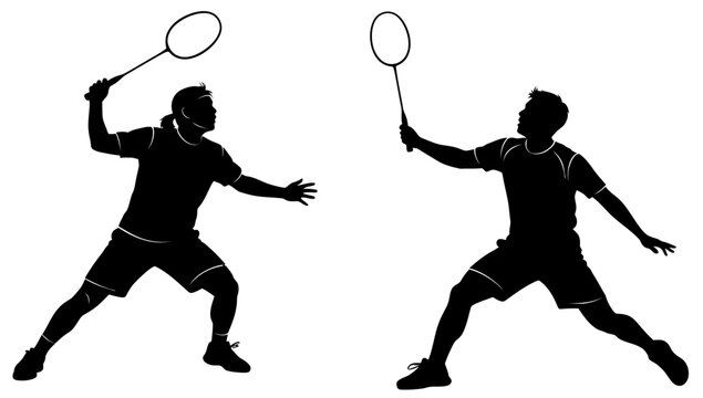 Dynamic Silhouette of Two Badminton Players in Action