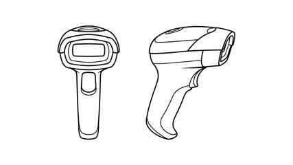 Line art illustration of two handheld barcode scanners in different orientations