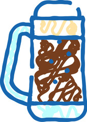 Doodle drawing of a frothy dark beverage in a mug