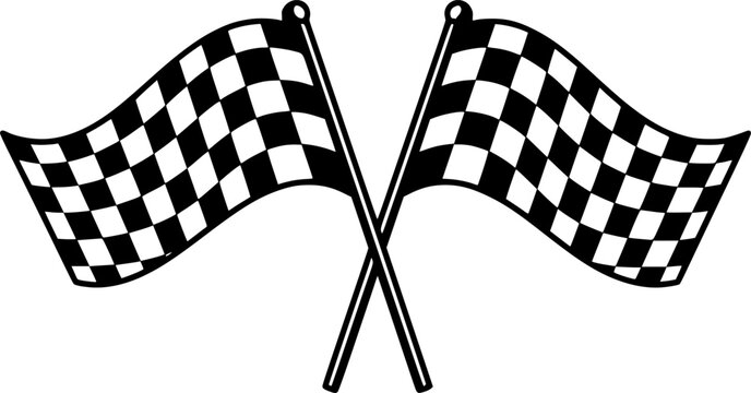 vector black and white crossed racing flags illustration. checkered wavy rally flags isolated on white background	