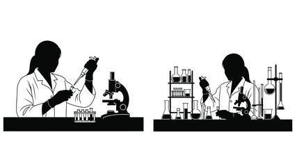 Silhouettes of scientists conducting experiments in a modern laboratory setting
