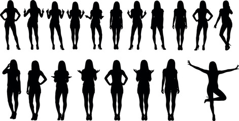 Black Silhouettes of Woman in Expressive Poses, Gestures, and Body Language for Communication, Fashion, Art, and Design Concepts