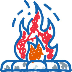 Campfire doodle art illustrating warm outdoor activity