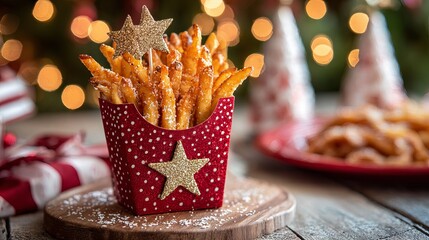 Festive holiday french fries with glittering star decorations offer a fun and delicious Christmas treat, perfect for a joyful celebration