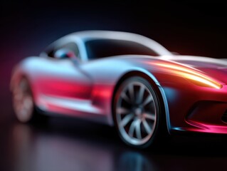 Abstract close up of a sleek sports car silhouette featuring smooth aerodynamic lines and vibrant lighting, showcasing modern automotive design with dynamic visual appeal