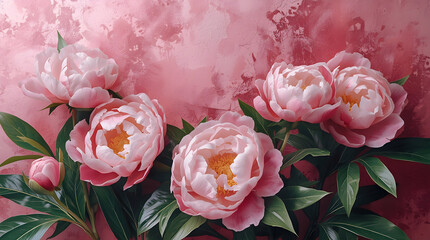 Photorealistic Peony with Oil Paint Texture on Cinematic Rose Silver Background