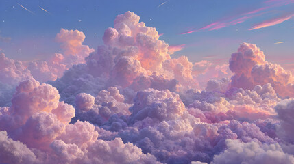 Enchanted cotton candy cloudscape stretching infinitely across a majestic sky