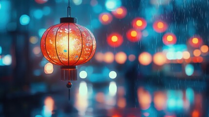 Chinese Lanterns with Festive Fireworks for Lunar New Year Celebration Decor