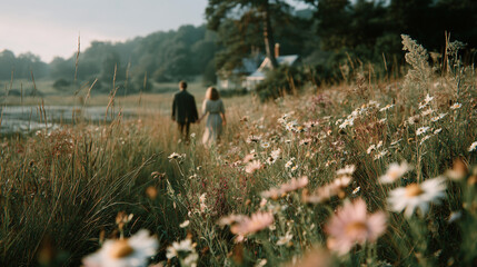 Couple in flower field