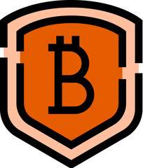 Bitcoin symbol inside shield icon concept
