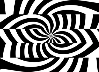 Black and white Vector pattern of broken lines. Striped design element for gifts, textiles, interior, packaging, covers. Vector background. Stripes. Optical Illusion.