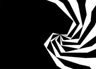 Vector black and white pattern of broken twisted lines. Modern design element for gifts, textiles, interior, packaging, covers. Vector background. Stripes. Place for text. Optical Illusion. Tornado