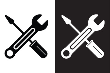 crossed wrench and screwdriver icon vector, construction, repair, maintenance tools icon vector illustration
