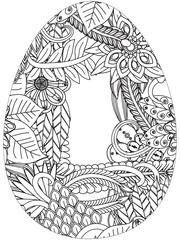 Simple Easter egg illustration decorated with a delicate and clean outline pattern of daisy flowers perfect for coloring pages