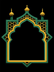 Ornate Islamic Arch Frame with Golden and Green Details