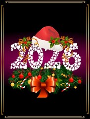 Composition with and number and Santa hat for New Year
