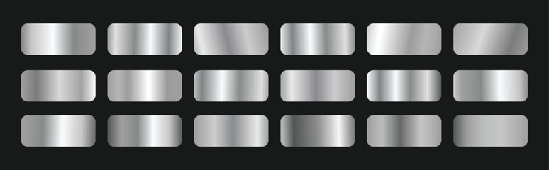 Mega collection of golden gradient materials. A set of Silver gradient metallic glossy gradients, The texture of a smooth metal surface. Silver gradients. Steel gradients collection. Vector EPS10.