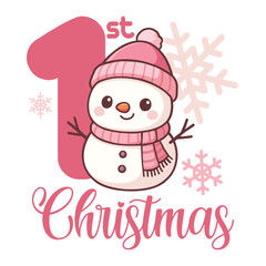 My First Christmas snowman for girl, with number and snowflakes