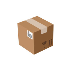 Fototapeta premium shipping package post cardboard box taped delivery packaging parcel shopping emoji symbol sign icon vector illustration isolated flat