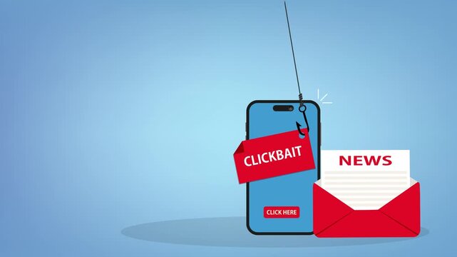 Clickbait message.Clickbait concept with smartphone and fishing hook on message
