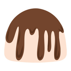 Pudding with chocolate drizzle, dessert vector illustration. Drizzled custard pudding illustration, sweet dish
