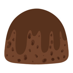 Chocolate pudding illustration, single dessert. Custard pudding with glaze. Single pudding icon, chocolate treat