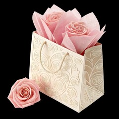 pink roses and a gift