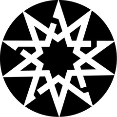 Nine pointed star geometric abstract black and white symbol