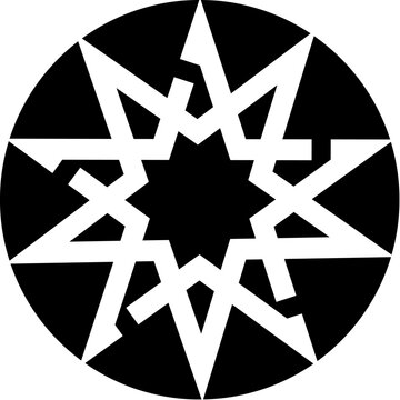 Nine pointed star geometric abstract black and white symbol