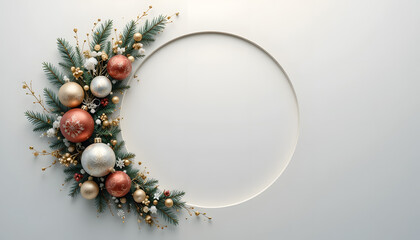 Festive Christmas wreath with ornaments and fir branches elegant holiday decoration for seasonal greetings and winter celebrations isolated on white background