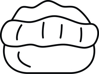 Hot dog with sausage and bun in a simple black line illustration