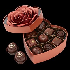heart shaped chocolates and rose