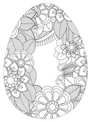 Simple Easter egg illustration decorated with a delicate and clean outline pattern of daisy flowers perfect for coloring pages