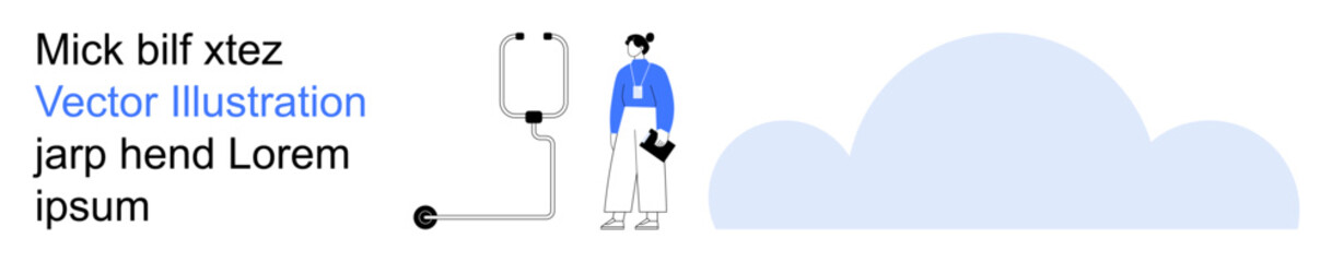 Healthcare, medical equipment, patient care, cloud storage, technology, data security. A figure of a health worker with an IV drip next to a cloud. Healthcare services and medical equipment concept