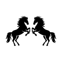 “Twin Rearing Horse Silhouettes – Wild Stallion Mirror Pose Vector Illustration”