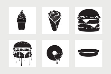  Collection of fast food vector illustration.