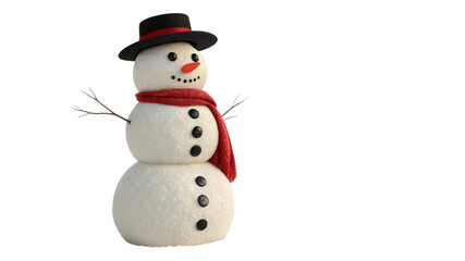 Fototapeta premium Classic snowman wearing a hat and scarf on a black background