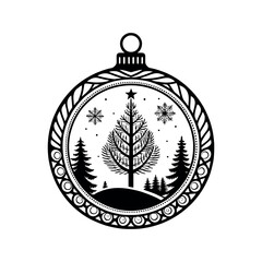 Christmas Ornament with Tree Inside silhouette  logo vector line art logo design
