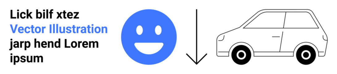Transportation, logistics, direction, emotions, decision-making, minimal design. Smile face, car sketch arrow. Transportation and logistics with a car and directional arrow