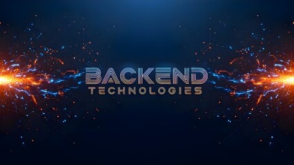 Abstract digital background with glowing particles and the word backend technologies