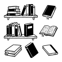 Hand drawn book set icon, book outline