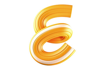 3D single line font character E in yellow and white. High quality 3D rendering.