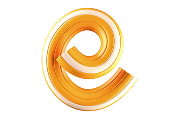 Yellow twist letter e lowercase in yellow and white. High quality 3D rendering of a unique typography asset.