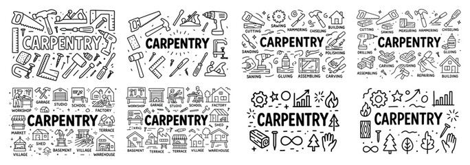 Carpentry tools and techniques doodle set