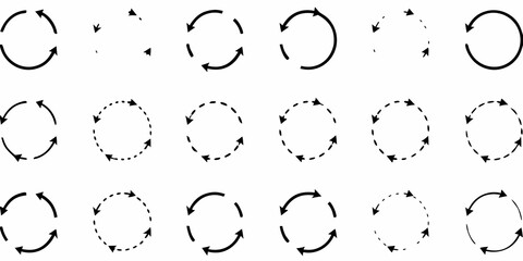 Arrangement of dotted circular arrows displaying rotational movement concepts