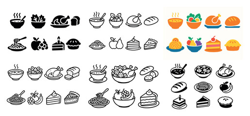 Colorful and monochrome food icons