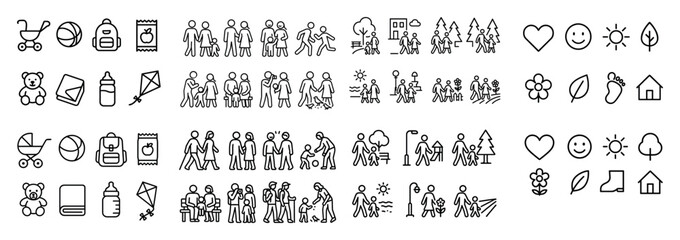 Black and white family icon set