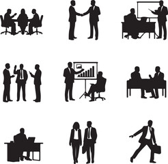 Business Meeting Silhouettes Handshake Presentation Office Desk Keywords: business, meeting, office, people, silhouette, teamwork, discussion, presentation, handshake, on transparent background