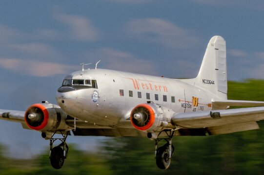 Vintage Douglas C-47 Skytrain Warbird Landing with Motion Blur